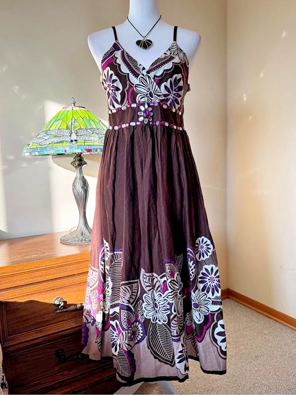 Maggie Floral Maxi Dress in Brown & Purple Size Small